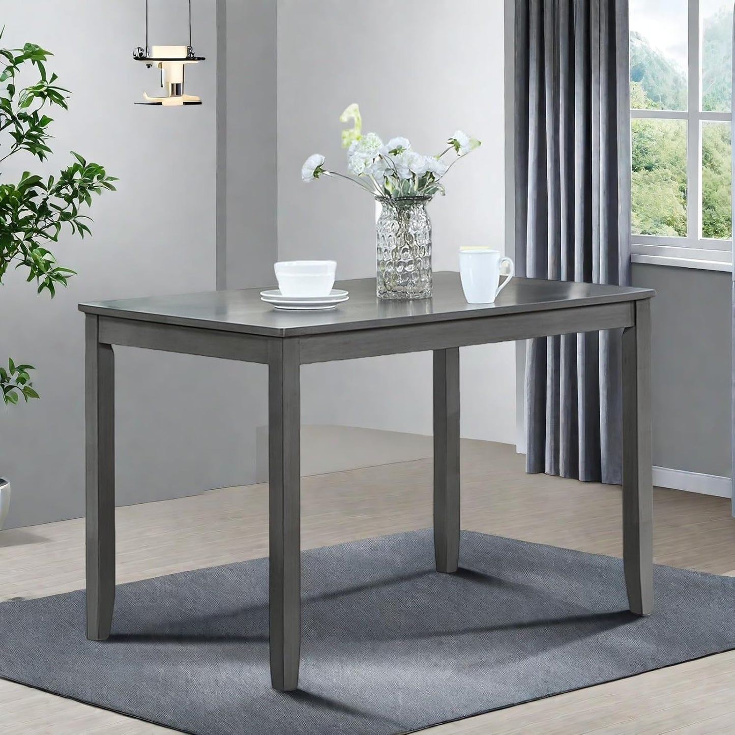 Dining Table for 4, Wooden Rectangular Kitchen Table with Natural Woodgrain Finish, 45.5" MDF Modern Dining Table with Solid Wood Tapered Legs and Rounded Corners, Easy Assembly, Gray