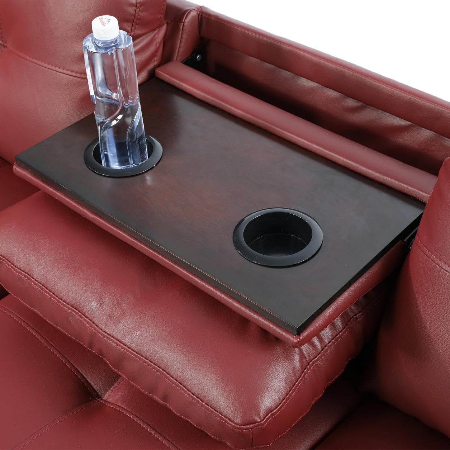 LeatherL Shaped Couch with Ottoman, Modern Nail-Head Design Comfy Sectional Sofa with Cup Holder & Chaise for Living Room, Bedroom, Office, Red