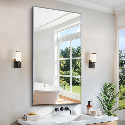 24x48 Large Beveled Mirror, Frameless Beveled Bathroom Mirrors for Over Sink, Upgraded Shatterproof Beveled Vanity Mirror for Bathroom,Bedroom,Living Room and Entryway