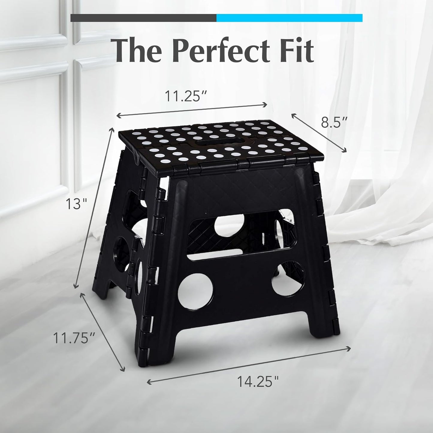 Handy Laundry Folding Lightweight Step Stool - Sturdy Enough to Support Adults and Safe Enough for Kids - Opens Easy with One Flip - Great for Kitchen, Bathroom or Bedroom (Black- 13 inch)