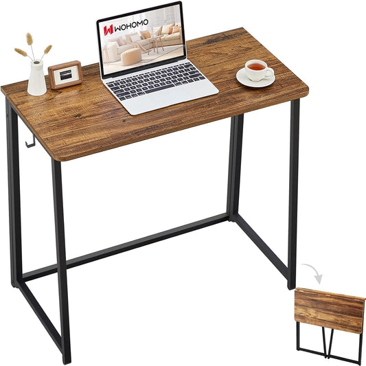 WOHOMO Folding Desk for Small Spaces, 31.5 Inch Foldable Computer Desks, Small Desk for Home Office, Study, Bedroom, Space Saving Writing Work Computer Table, Easy to Fold, Rustic Walnut