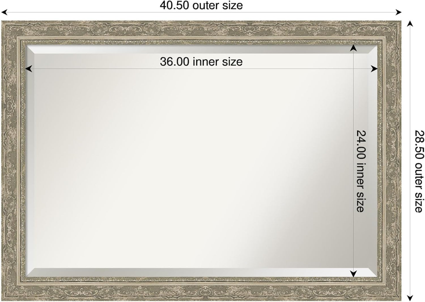 Amanti Art Bathroom Mirror for Over Sink, 29x41 Filigree Silver Rectangle Vanity Mirror, Large Traditional Frame, Hangs Horizonally and Vertically, Bathroom Wall Decor, Beveled Edge