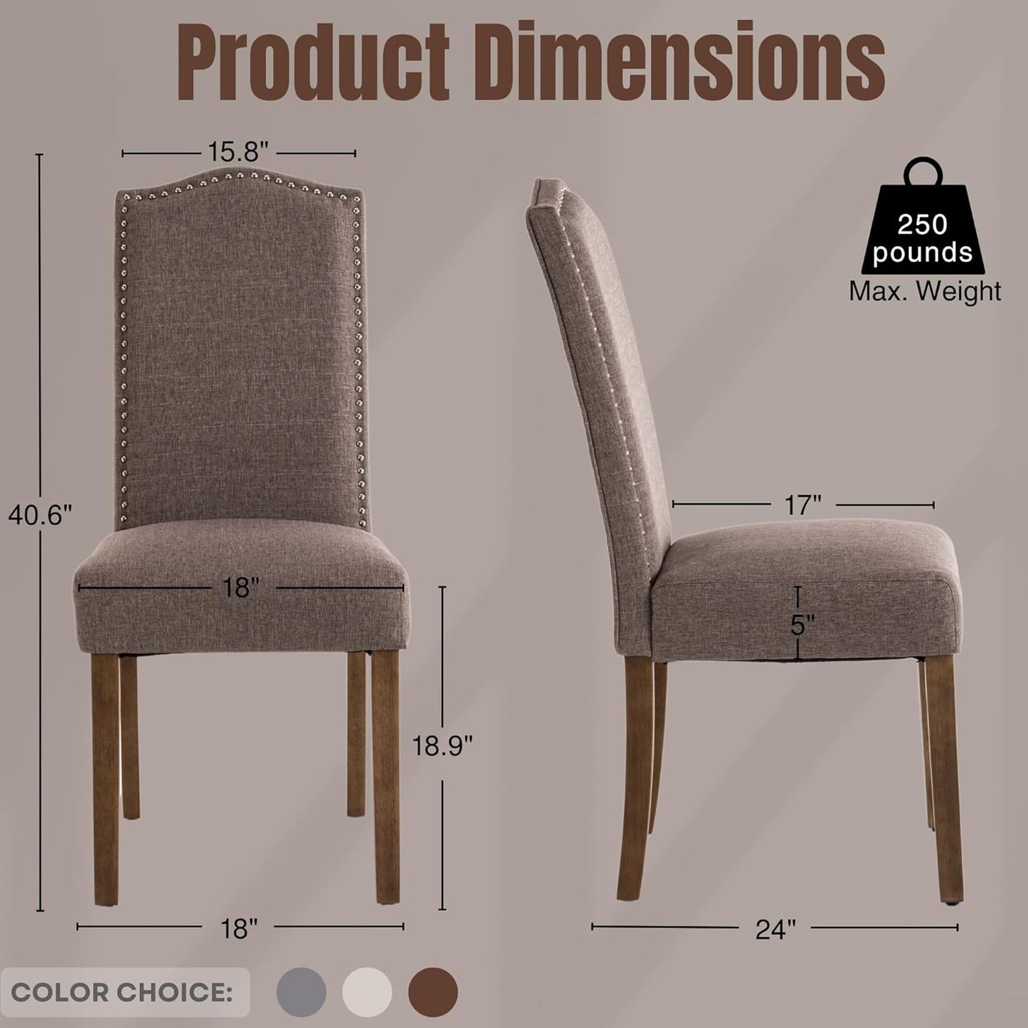 Stylish Upholstered Parsons Dining Chair Kitchen with Silver Nailhead Trim and Sturdy Solid Wood Legs