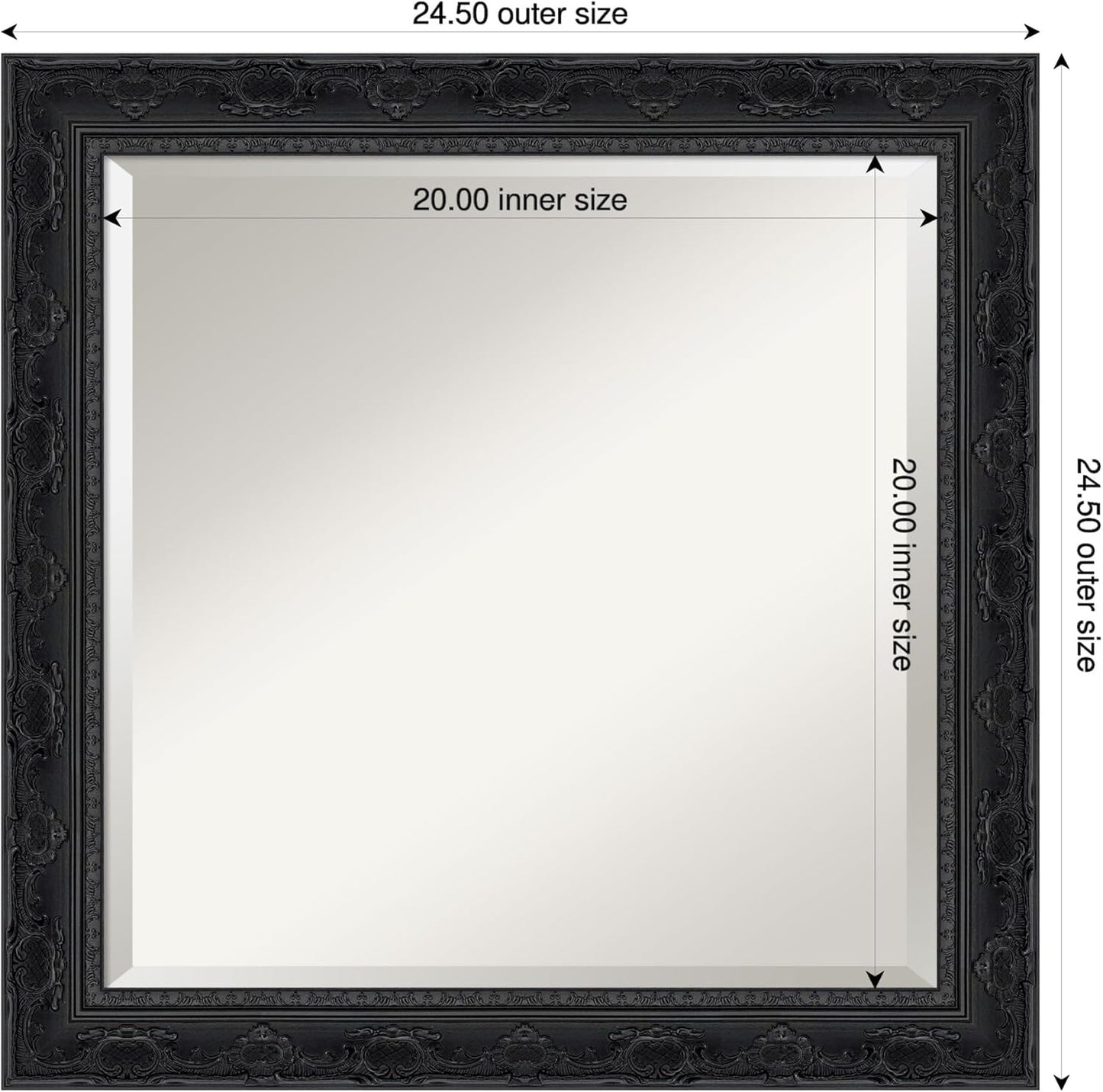 Amanti Art Bathroom Mirror for Over Sink, 25x25 Filigree Gloss Black Square Vanity Mirror, Medium Traditional Frame, Hangs Horizonally and Vertically, Bathroom Wall Decor, Beveled Edge