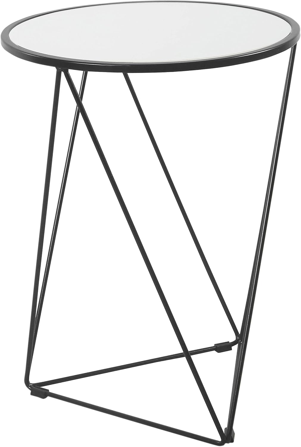 HomePop Metal Accent Table Triangle Base Round Mirror Top, Black, 18D x 18W x 24H