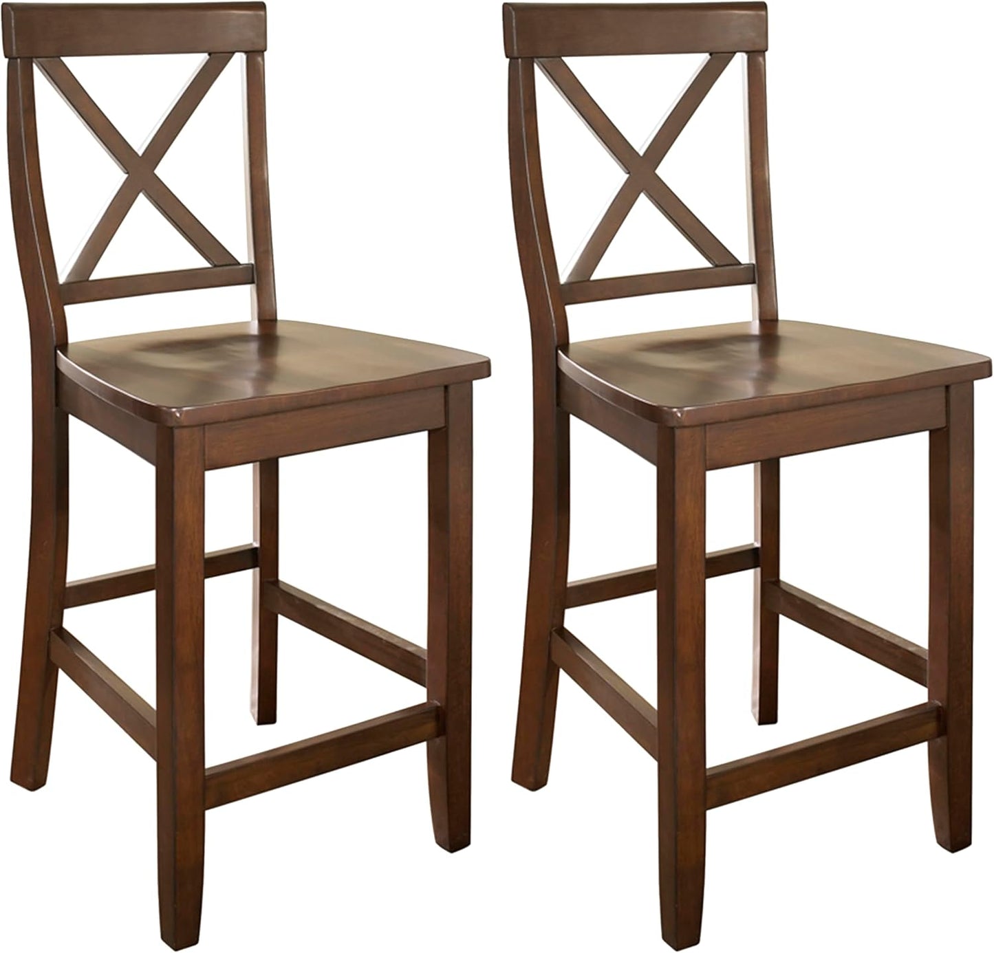Crosley Furniture X-Back Wood Counter Height Bar Stools Set of 2, Vintage Mahogany, 24-inch