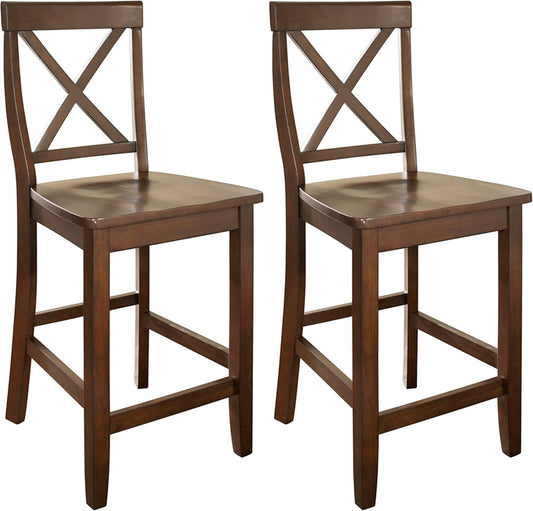 Crosley Furniture X-Back Wood Counter Height Bar Stools Set of 2, Vintage Mahogany, 24-inch