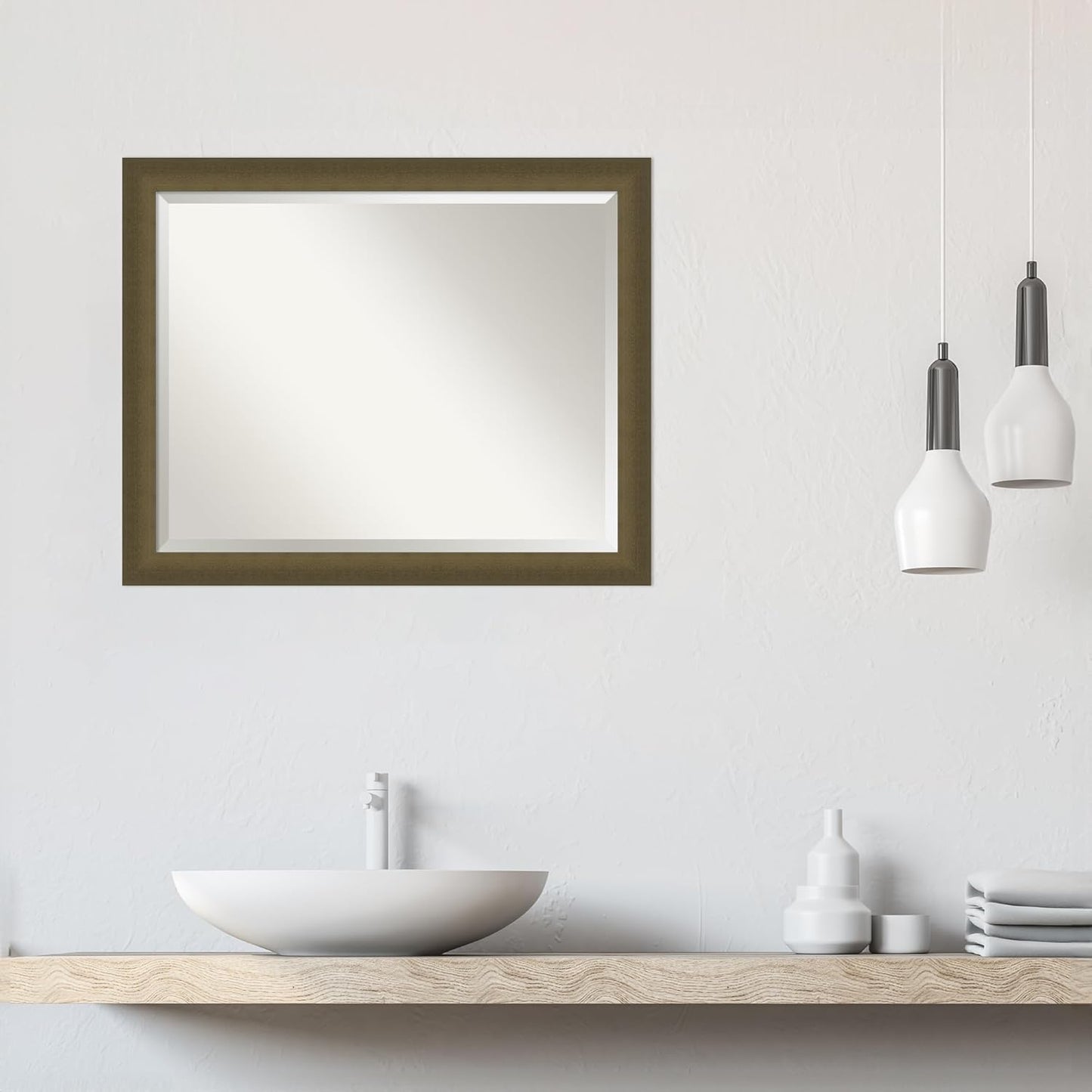Amanti Art Bronze Bathroom Mirror for Over Sink, 26x32 Blaine Light Bronze Narrow Rectangle Vanity Mirror, Large Modern Contemporary Frame, Hangs Horizonally and Vertically, Bathroom Wall Decor