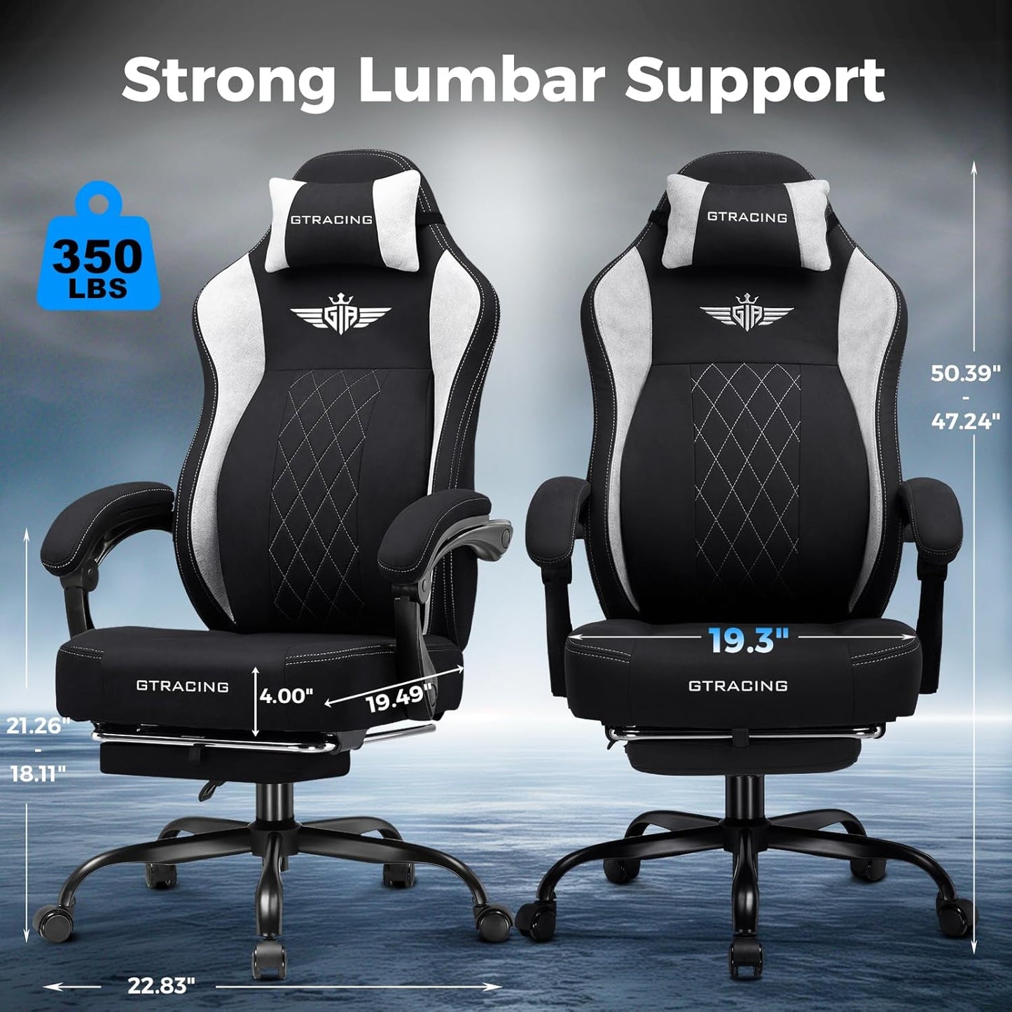 GTPLAYER Big and Tall Gaming Chair Breathable Fabric Computer Chair with Strong Lumbar Support, Comfortable Office Chairs with Pocket Spring Cushion, High Back Ergonomic Desk Chairs with Footrest