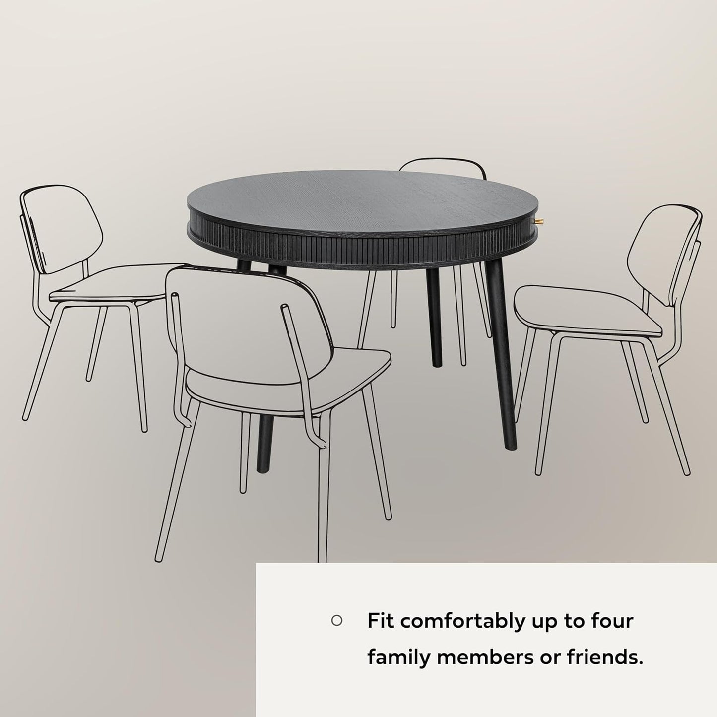 WERMO 47'' Black Round Dining Table for 4 People - Pre Assembled Black Round Kitchen Table with 2 Hidden Storages (Black Oak)