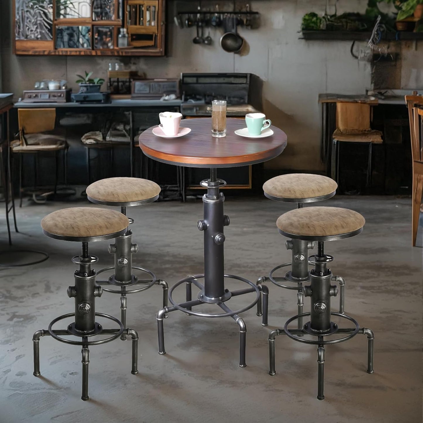 Topower Industrial Bar Table 31.5-41.3" Adjustable Pub Table Kitchen Dining Coffee Bistro Table