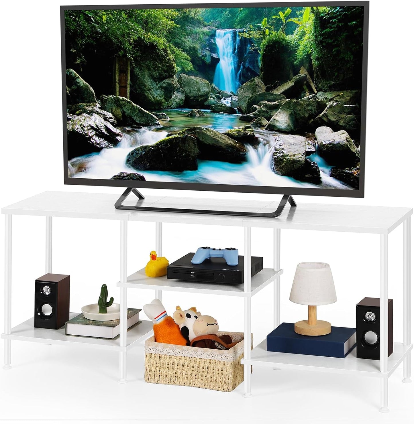 BTY White TV Stand for Bedroom 3 Tier Small Entertainment Center with Storage Industrial TV Media Console Table for 50 Inch TVs, Living Room, Small Space