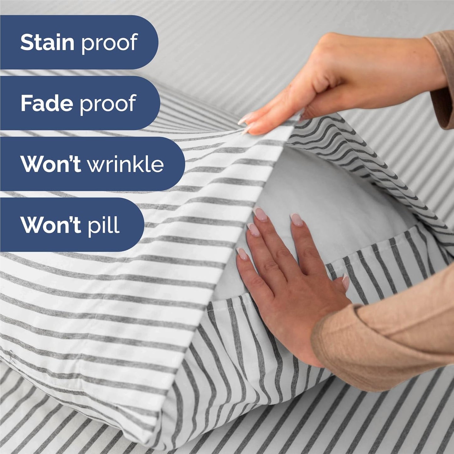 King Size 4 Piece Sheet Set - Comfy Breathable & Cooling Bed Sheets Set - Hotel Luxury Bedding for Women, Men, Kids, Teens, Boys & Girls - Deep Pockets, Soft, Wrinkle Free - Oeko-Tex - Grey Stripes 2