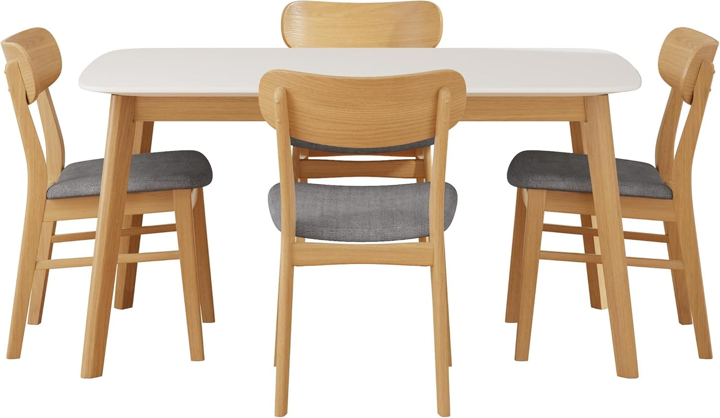 Merax 5-Piece Dining Set, Solild Wood Table & Chairs with Backrests for 4, Farmhouse Natural Kitchen Furniture for Home, Dining Room, Natural Oak+Gray