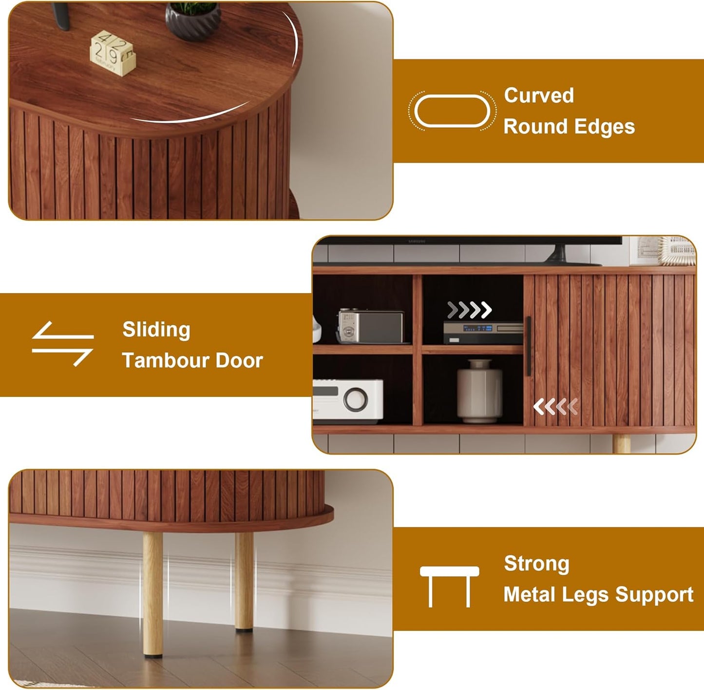 47.2" TV Stand, Modern TV Console Table with Storage Compartment and Sliding Door, Gaming Entertainment Center with Cabinet for Living Room, Bedroom, Office, Walnut