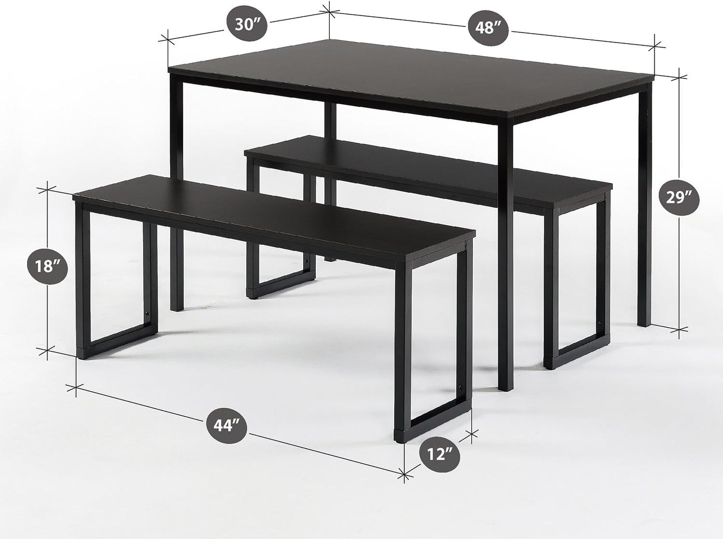 ZINUS Louis Modern Studio Collection Soho Dining Table with Two Benches (3 piece set) - Espresso
