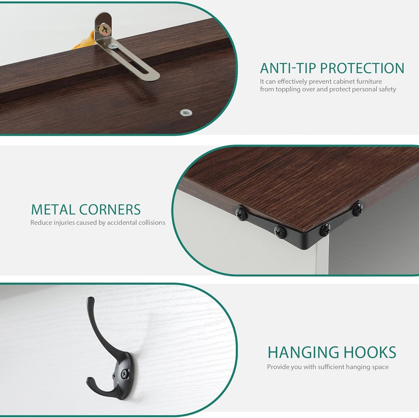 YITAHOME Hall Tree with Bench and Shoe Storage, Mudroom Storage Modern Shoe Cabinet with Bench & 9 Double Prong Hooks, for Entryway & Living Room, Walnut & Off-White