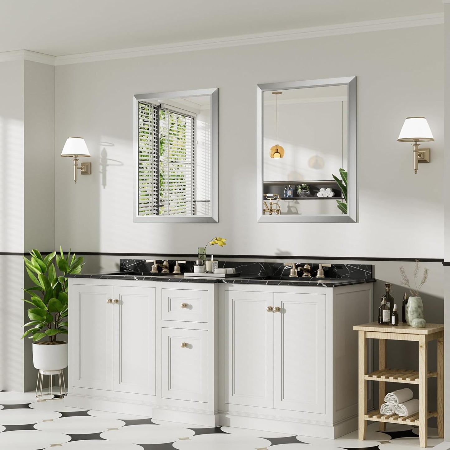 28x36 Inch Silver Bathroom Mirror for Wall, Thick Metal Framed Rectangle Mirrors for Over Sink, Bedroom, Living Room, Entryway, Anti-Rust, HD Tempered Glass