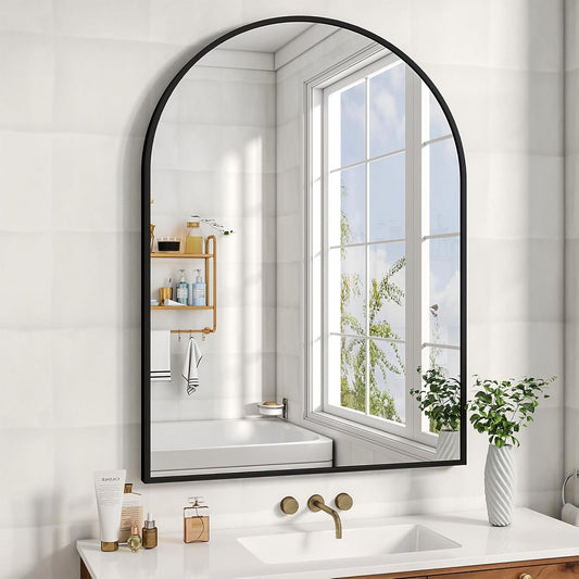32"x48" Arched Bathroom Mirror with Aluminum Frame Arched Wall Mounted Vanity Mirror for Entryway, Bedroom, Living Room, Black