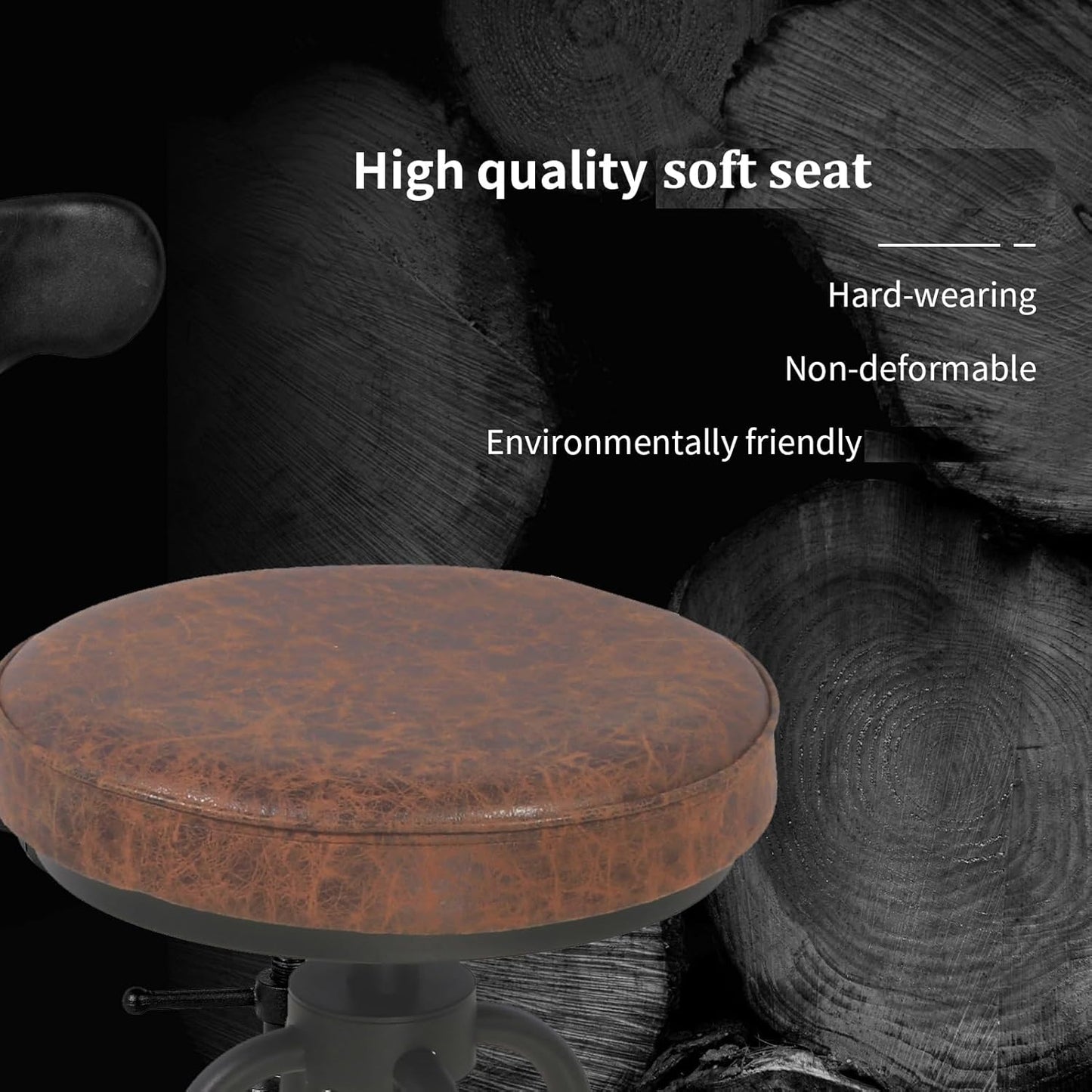 LOKKHAN Set of 2 Industrial Leather Bar Stools-Adjustable Swivel Metal Bar Stool-24-30 Tall Seat Height Counter Height to Bar Height-Kitchen Stool Dining Chair,Cafe Stools with with Backrest