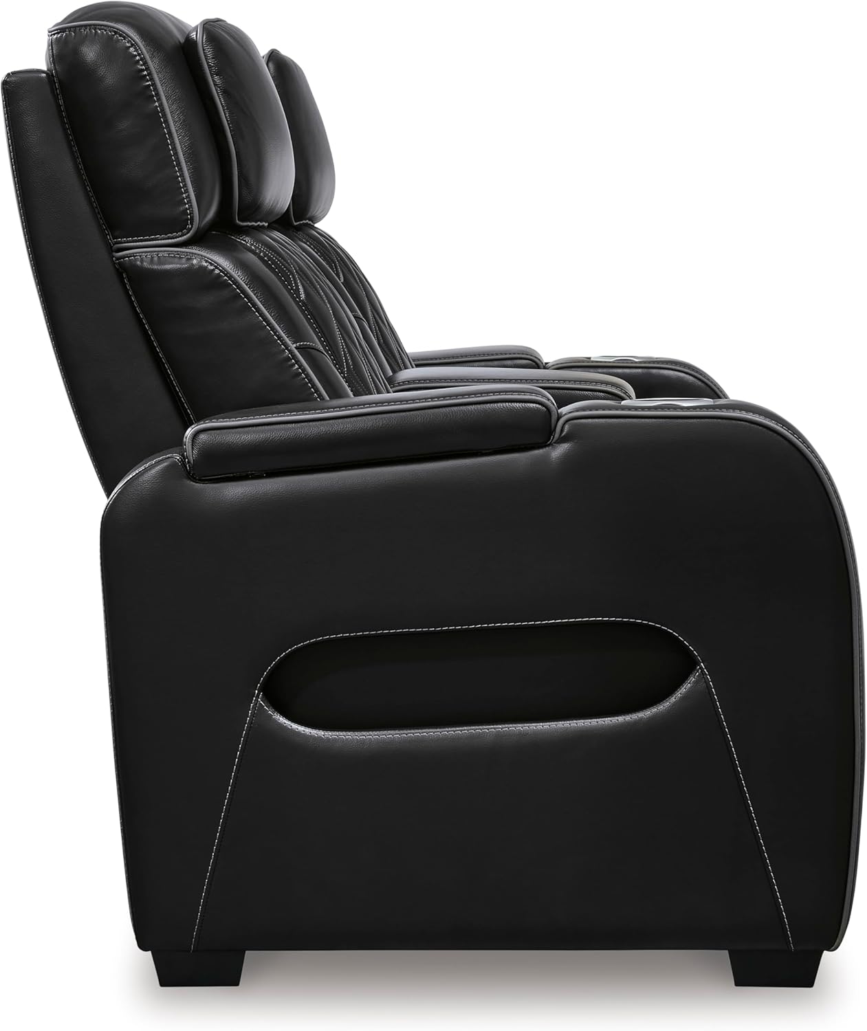 Signature Design by Ashley Boyington Modern Leather Match Power Reclining Loveseat with Console, Adjustable Headrest, Massage, Heated Seat and LED Lights, Black