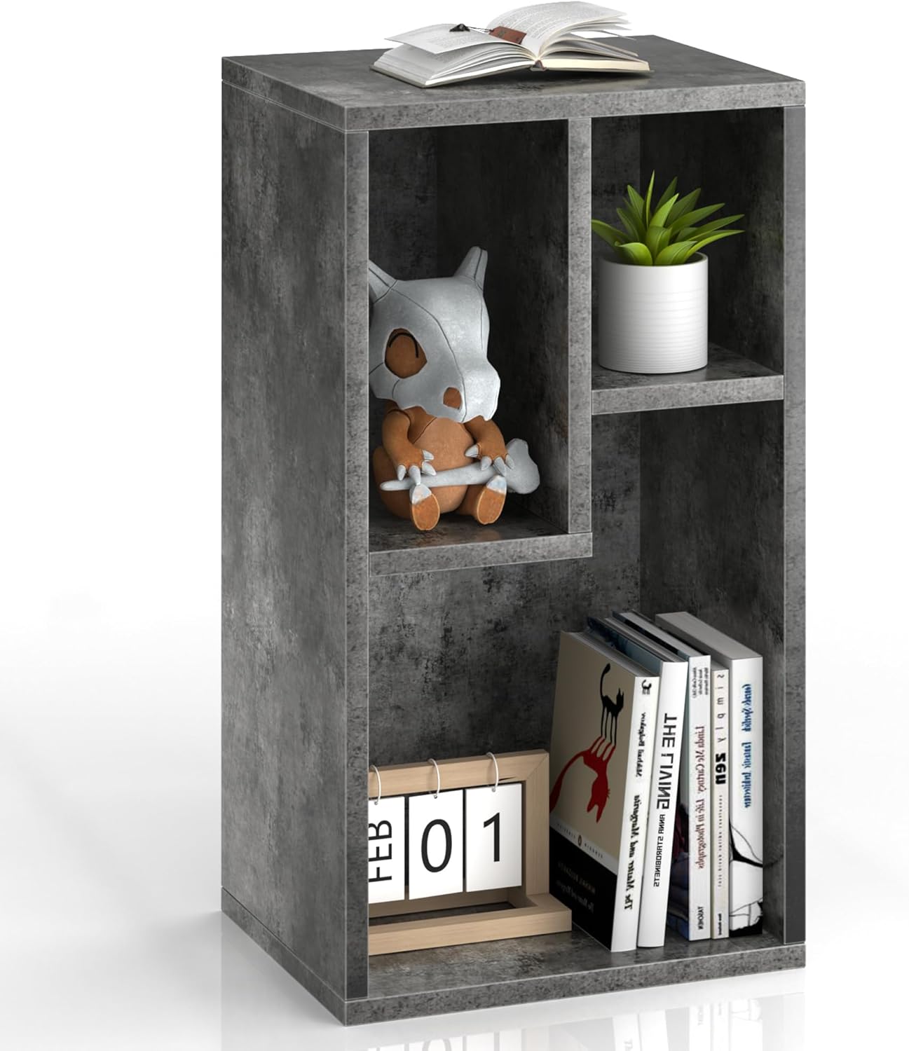 VECELO 3-Cube Open Bookcase, Small Bookshelf with Height Difference Shelves for Most Books, Horizontal Available, 2-Tier Storage Organizer for Home Office, Living Room, Grey