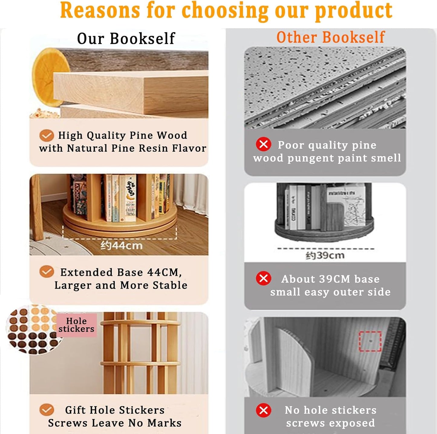 Wood Rotating Bookshelf on Wheels, 360-Degree Space Saving Bookcase, Large Capacity Spinning Bookshelf Tower for Living Room,Bedroom and Corners (Nature-6 Layers)