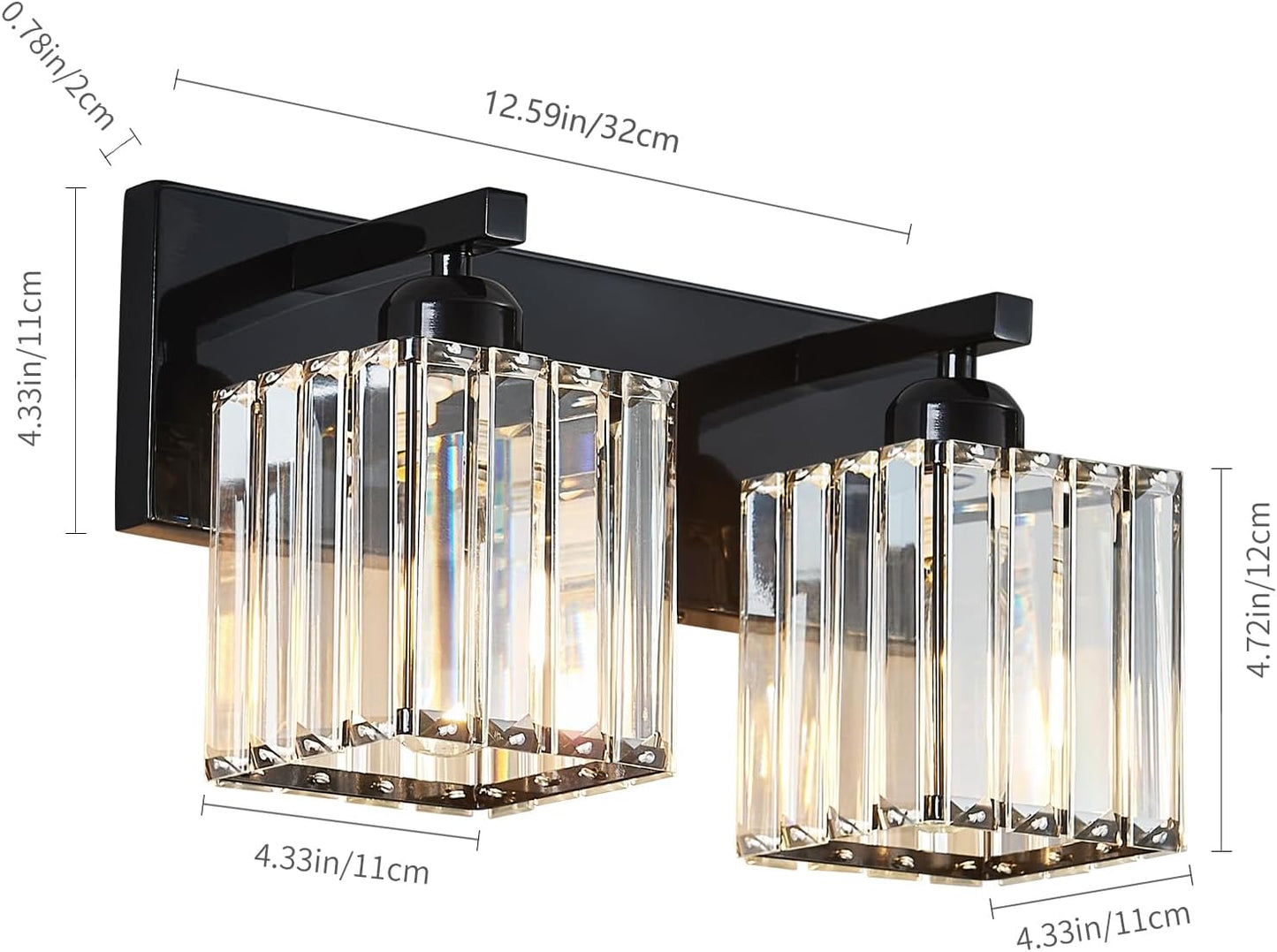 Modern Bathroom Vanity Light 2-Lights Plating Black Crystal Bathroom Wall Light Vanity Light Fixtures