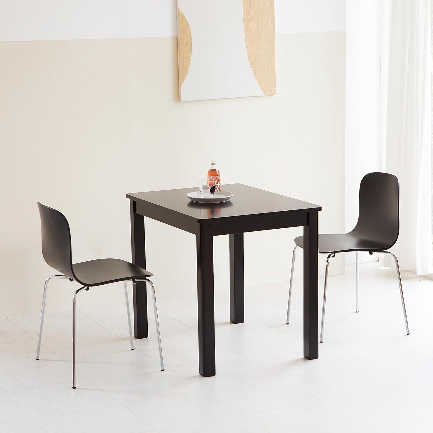 Livinia No.10 Mid-Century Modern Wooden Dining Chairs Set of 2, Contemporary Bentwood Kitchen Interior Armless Chairs with Steel Legs (Black)