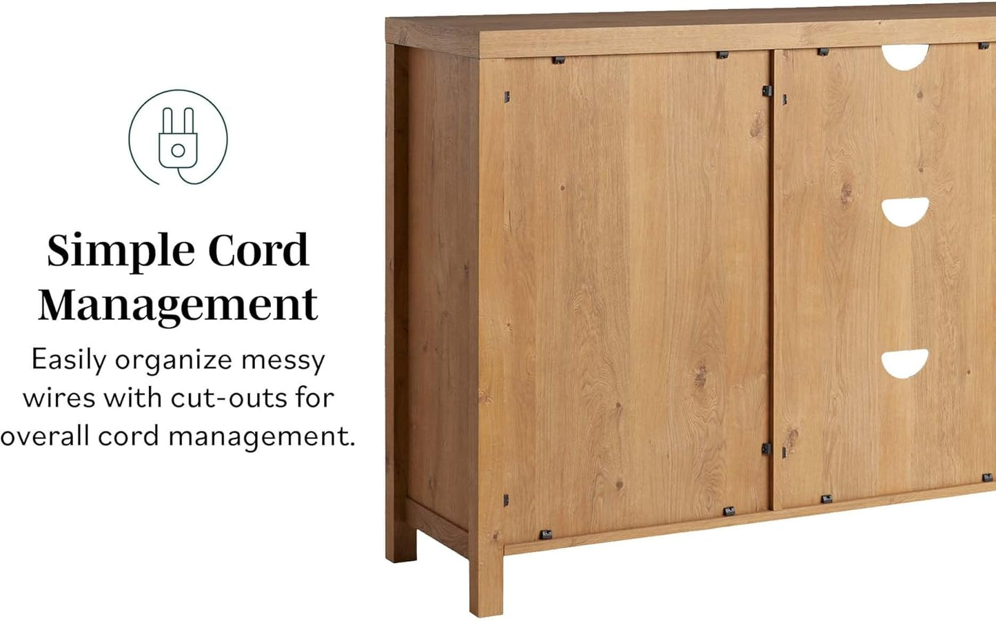 Walker Edison Sasha 2-Door Sideboard Buffet with Arched Rattan Panels, 58 Inch, English Oak