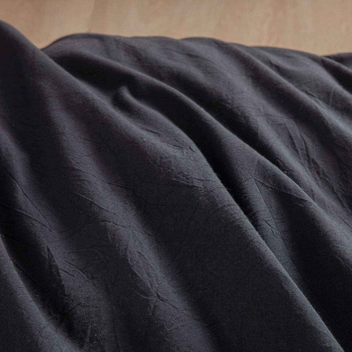 BESTOUCH Duvet Cover Set 100% Washed Cotton Linen Feel Super Soft Comfortable Chic Lightweight 2 PCs Home Bedding Set Solid Deep Black Twin/Twin XL