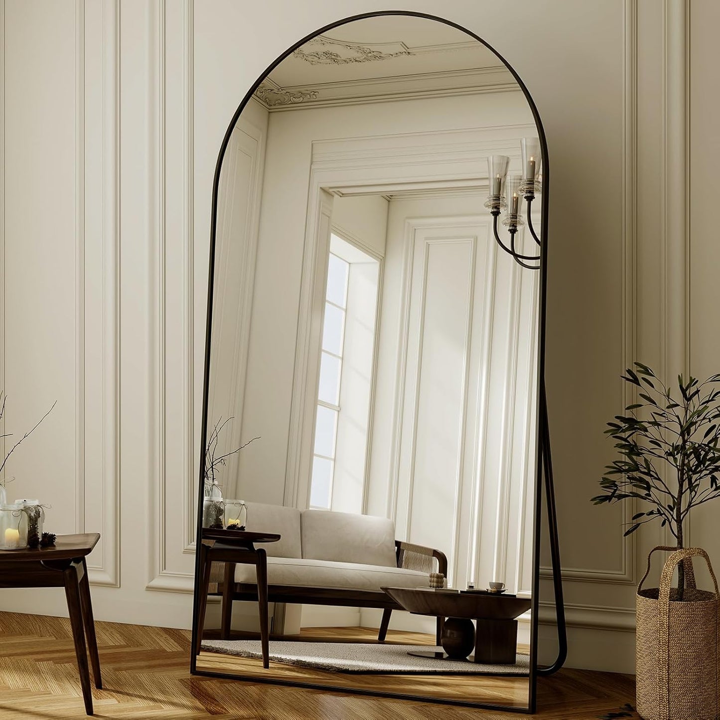 86"x40" Arched Full Length Mirror Floor Mirrors with Aluminum Alloy Frame Free-Standing Wall Mounted Floor Mirrors or Large Dressing Mirror, Black Mirror Full Length
