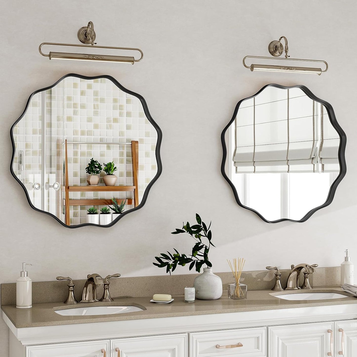 Round Wavy Mirror, 20 Inch Metal Frame Circle Mirror, Round Wall Mounted for Entryway, Bathroom, Vanity, Living Room, Black