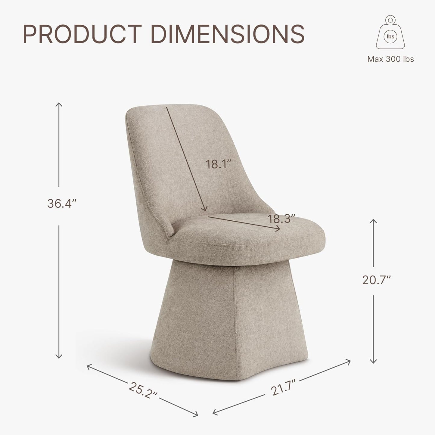 Swivel Dining Chair Mid Century Modern DeskChair High Back Upholstered Linen Fabric SideChair for Kitchen Diningroom Bedroom,Khaki,1 Box