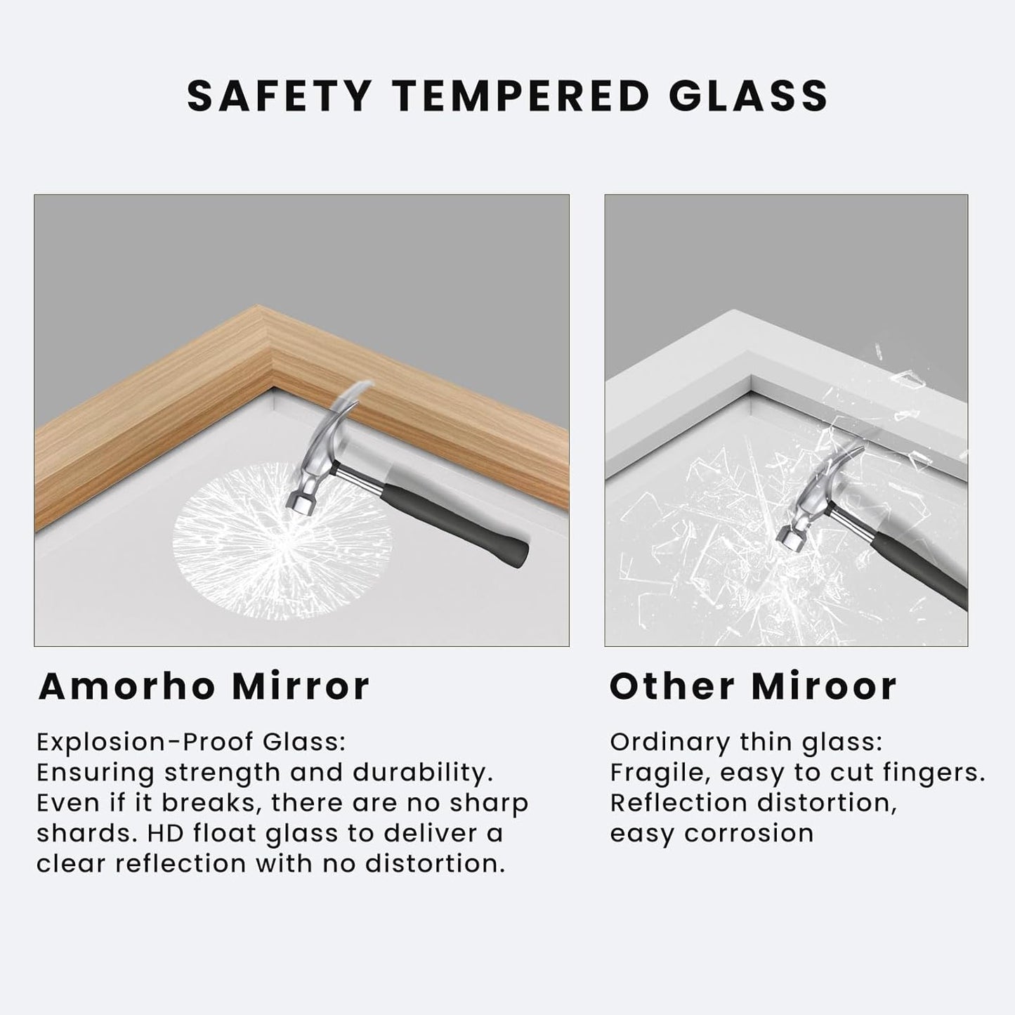 Amorho 24x36 Inch Bathroom Mirror for Wall, Oak Wood Grain Metal Framed Mirror, Anti-Rust, Hang Horizontally/Vertically, Suitable for Bedroom, Farmhouse, Bathroom, Decorative