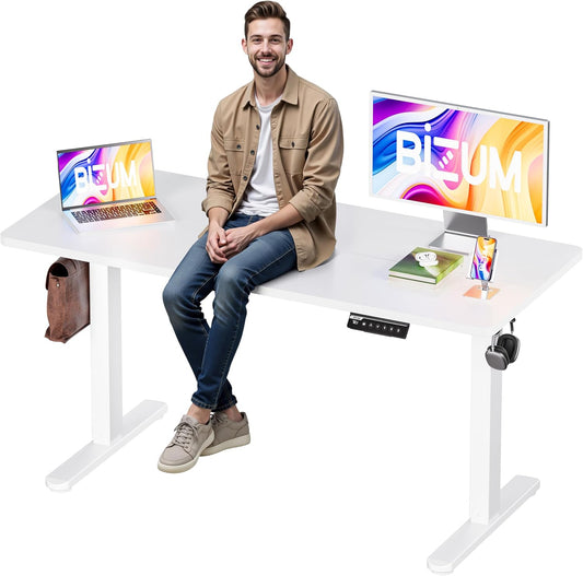 BIZUM Electric Standing Desk, 55x24 inches Height Adjustable Desk, Sit to Stand Desks Memory Gaming Computer Workstation for Home Office, White