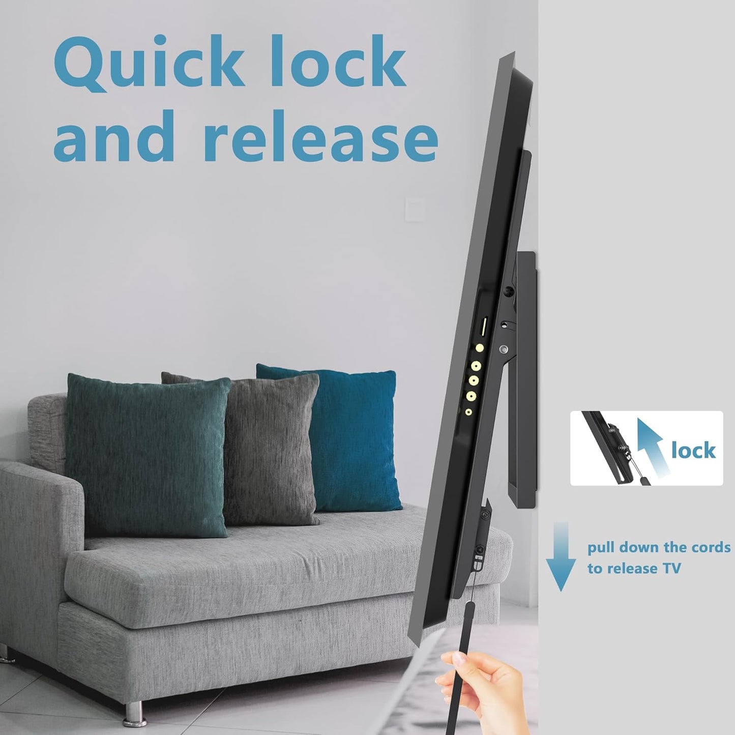 Fixed TV Wall Mount for Most 26-60 Inch Screen, Low Profile TV Mount with Quick Release Lock, Ultra Slim Wall Mount Bracket, Max VESA 400x400mm, Holds up to 99 lbs, up to 16”Wood Studs