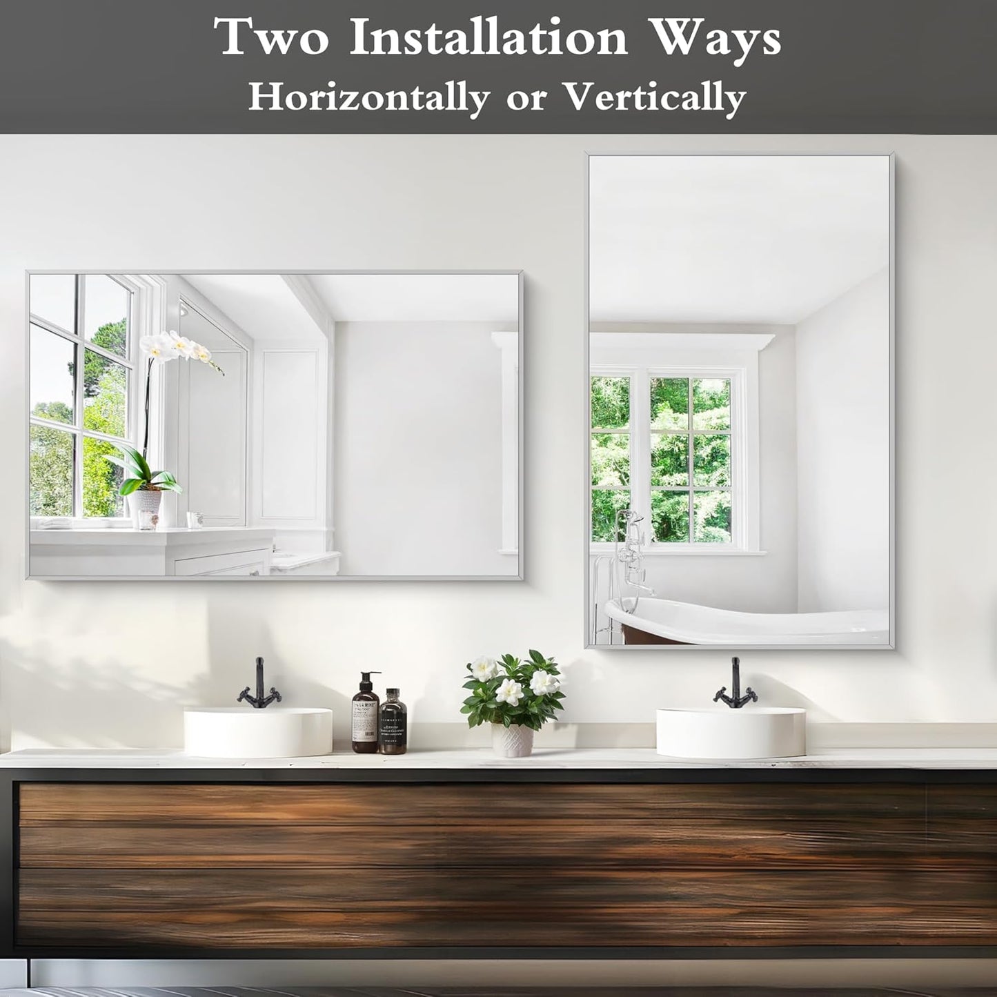 KOCUUY 30x48 Inch Large Silver Wall Mounted Mirror,Brushed Nickel Framed Rectangular Mirror for Wall Over Sink,Modern Design for Bedroom Living Room Bathroom,Functional Oversized Mirror