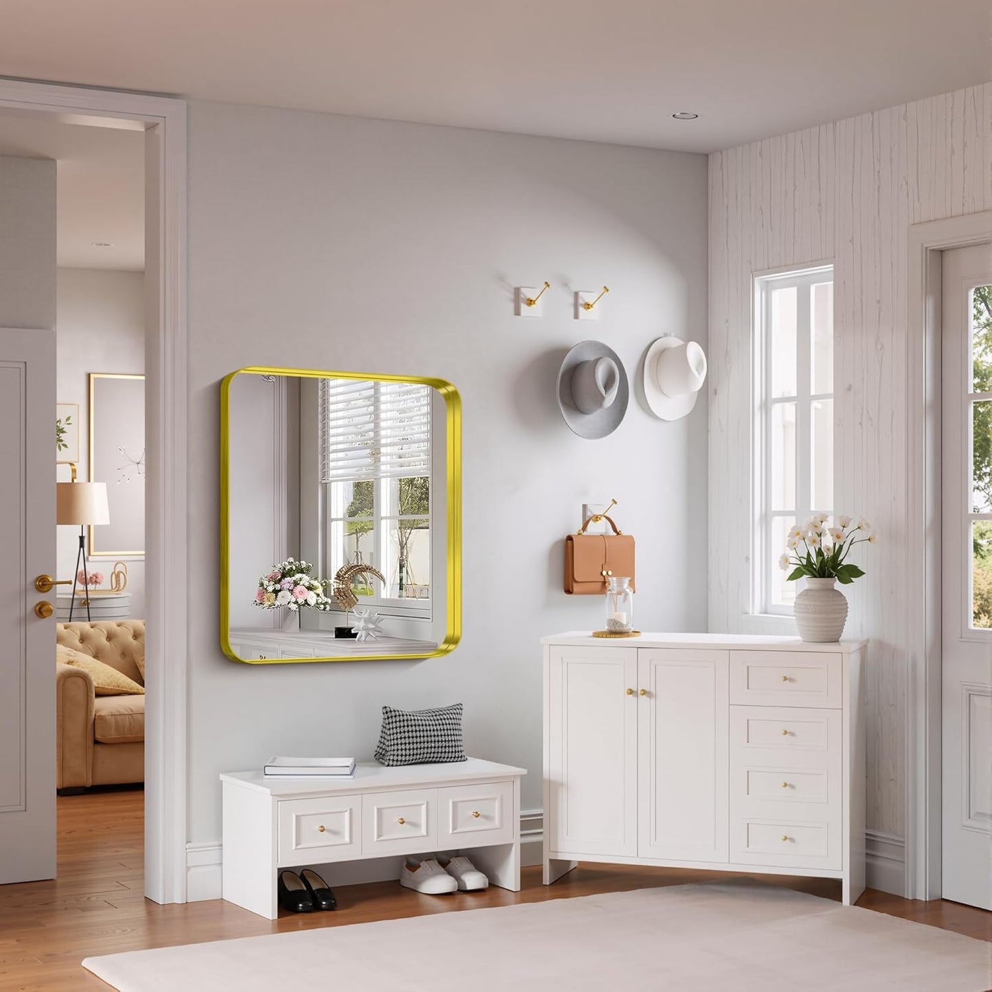 FORBATH 30x36 Inch Bathroom Mirror, Brushed Gold Deep Frame Wall Mirror with Rounded Corners, Anti-Rust Tempered Glass for Modern Farmhouse Vanity (Horizontal/Vertical Hanging)