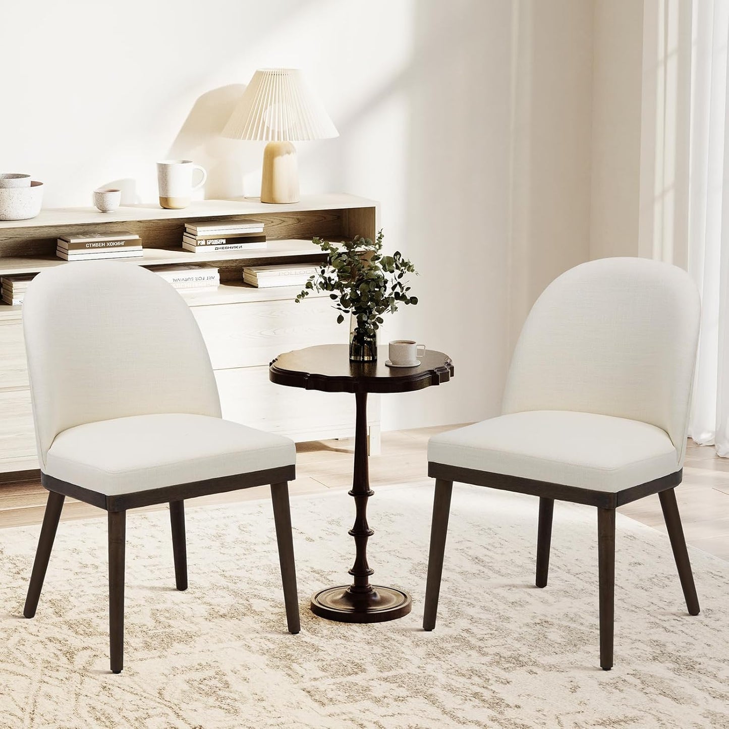 COLAMY Upholstered Dining Chairs Set of 2, Wooden Kitchen Chairs with Open Back, Modern Dining Room Chairs with Wood Frame, Dinner Side Chairs for Dining Room Kitchen Restaurant, Beige