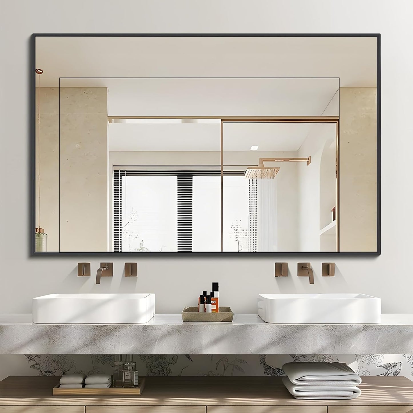 Black Bathroom Mirror for Wall, 30x40 Inch Rectangle Mirrors with Metal Frame, Modern Vanity Wall Mirror Decor for Entryway Hangs, Bathroom, Living Room Horizontal or Vertical