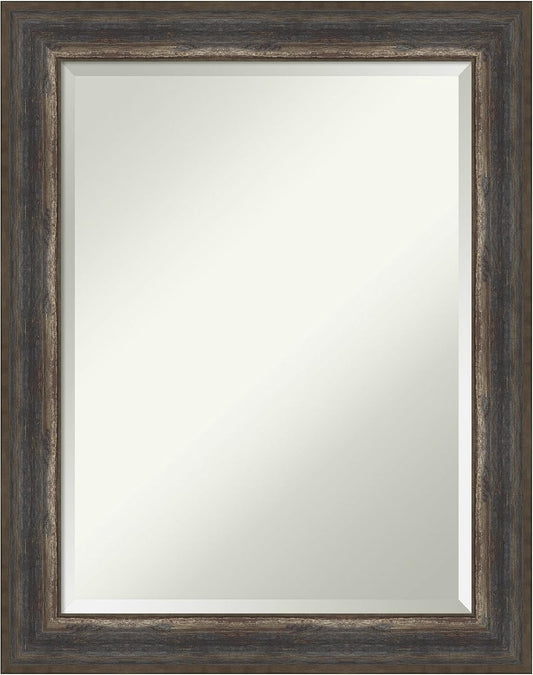 Amanti Art Brown Wall Mirror 29x23 Alta Rustic Char Rectangle Bathroom Mirror for Wall Decor Living Room, Medium Rustic Farmhouse Frame, Hangs Horizonally and Vertically, Bathroom Decor, Beveled Edge