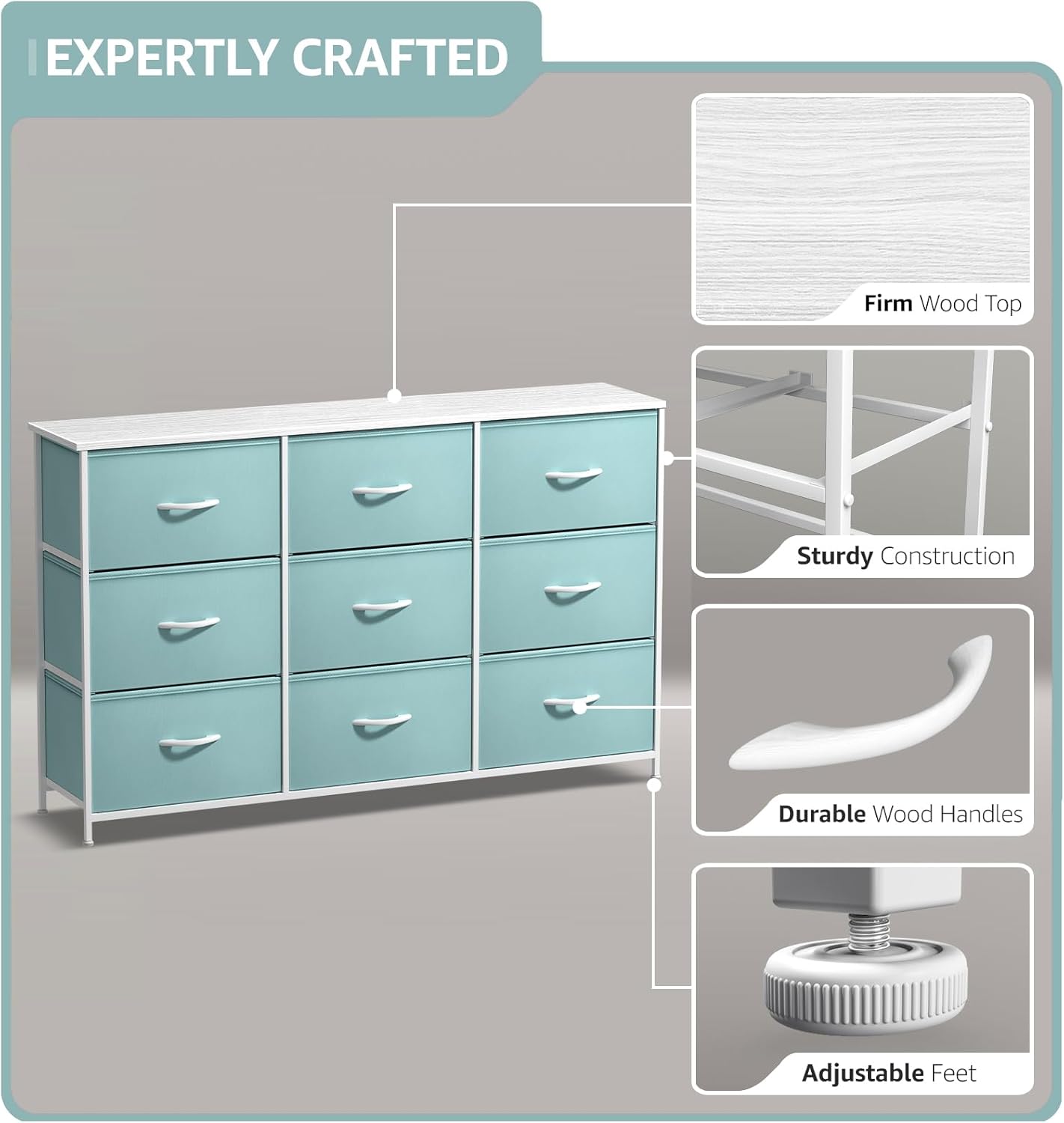 Sorbus Kids Dresser with 9 Drawers - Storage Unit Organizer Chest for Clothes - Bedroom, Kids Room, Nursery, & Closet