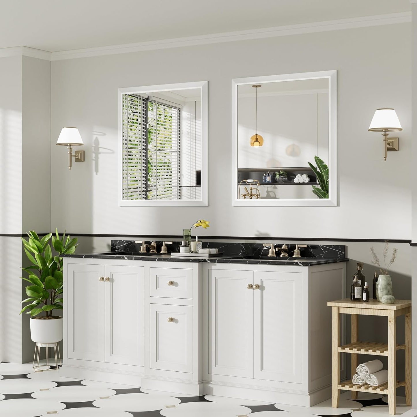 36x32 Inch White Bathroom Mirror for Wall, Thick Metal Framed Rectangle Mirrors for Over Sink, Bedroom, Living Room, Entryway, Anti-Rust, HD Tempered Glass