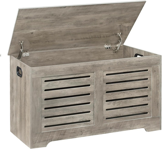 DINZI LVJ Storage Chest, Flip-Top Wooden Toy Box with 2 Safety Hinges, Retro Entryway Shoe Bench, Sturdy Large Storage Trunk for Living Room, Bedroom, Toddler Room, Easy Assembly, Grey Wash