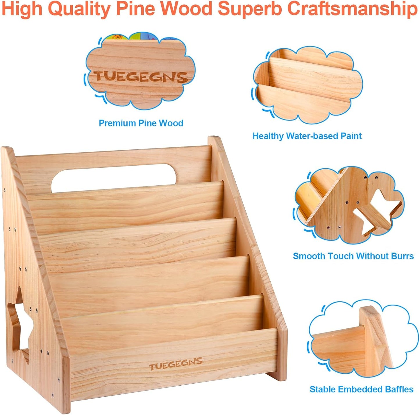 Montessori Bookshelf,Toddler Bookshelf for Kids,Organize Your Little One's Reading Adventure with Our Kids Bookshelf - Perfect for Kids!(Wood), Large