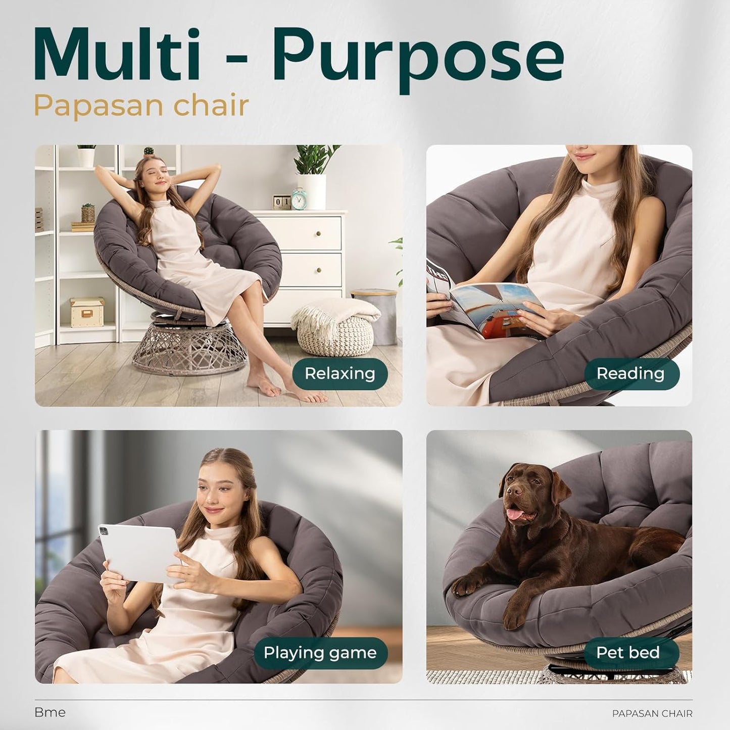 Bme 40" Ergonomic Wicker Papasan Chair