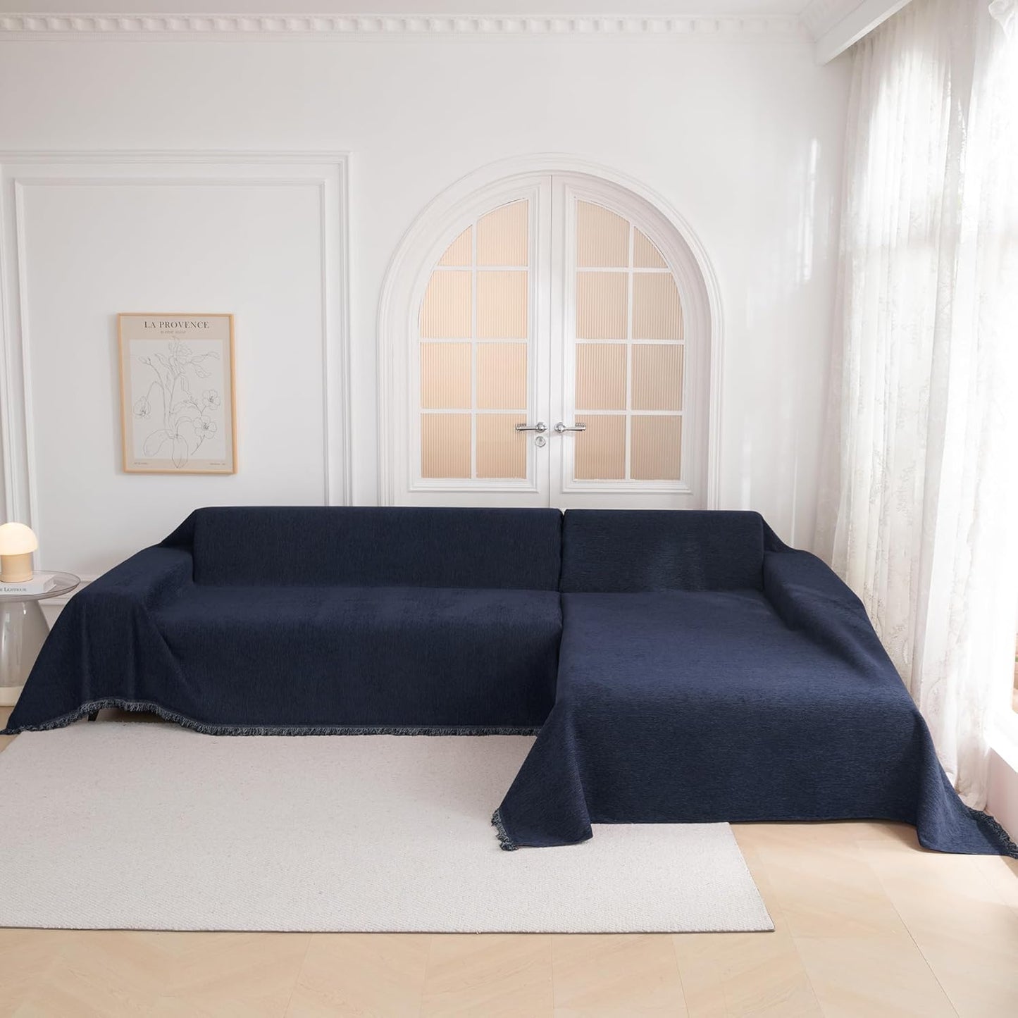 MYSKY HOME Couch Cover for Dogs Washable Couch Covers for 3 Cushion Couch Sofa Super Soft Sofa Slipcover Non Slip Sofa Cover, Chenille Sofa Covers for Dogs, Furniture Protector, 91"x134", Navy Blue