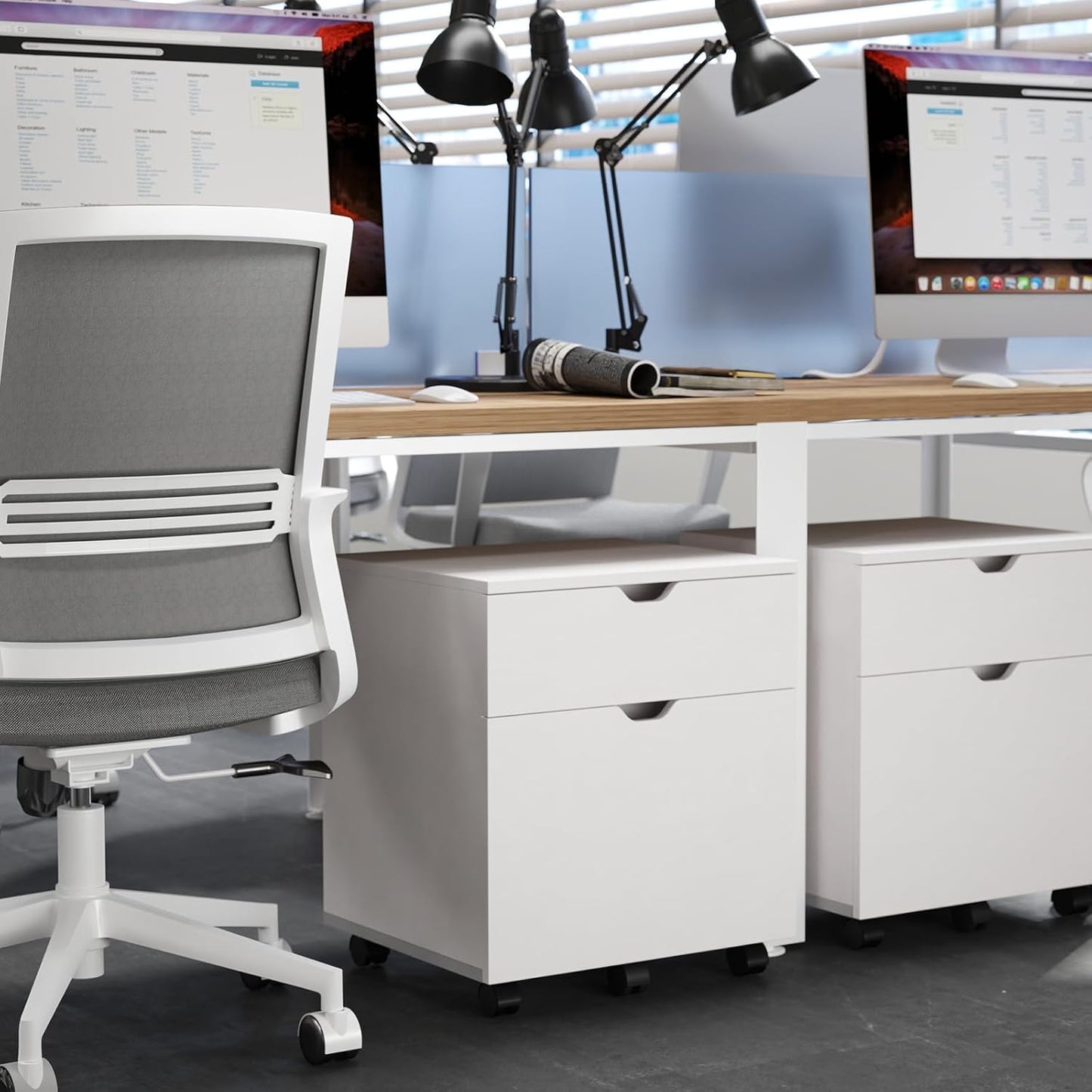 HollyHOME 2-Drawer Wood File Cabinet, Under Desk Cabinet for Home Office, Rolling Storage Shelf for Home, Printer Stand, for A4, Letter-Size, 11.8in Hanging File Folders, White