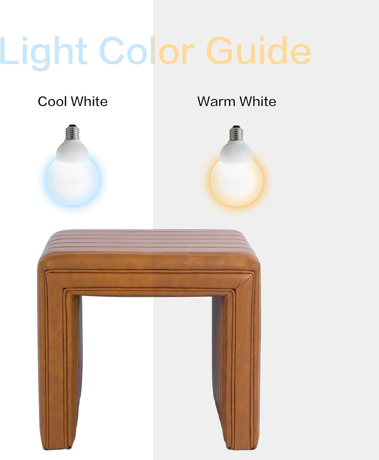 HomePop Modern Channel Tufted Faux Leather Ottoman Home Décor|Ottoman for Living Room & Bedroom - Carmel Brown